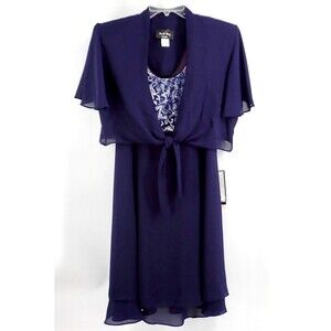 Royal Blue David Rose Size 16 Formal 2 Piece Dress Jacket Set Knee Length NWT